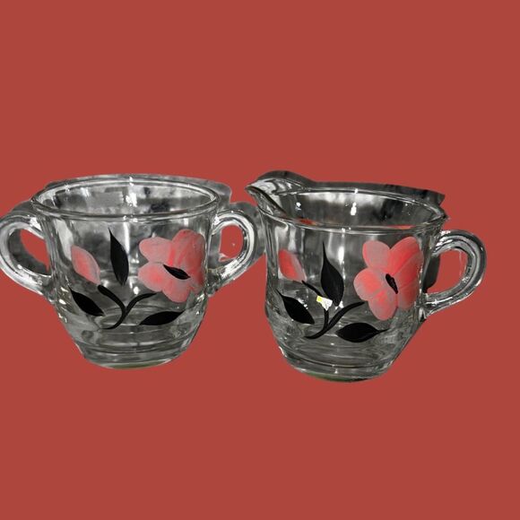 Vintage 1950's Barlett-Collins Hand-Painted Glass Creamer & Sugar Bowl - Picture 1 of 6